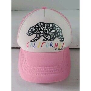 JP Doodles California Bear KIds Trucker Hat. Pink and White.‎ Mesh Back. 52cm